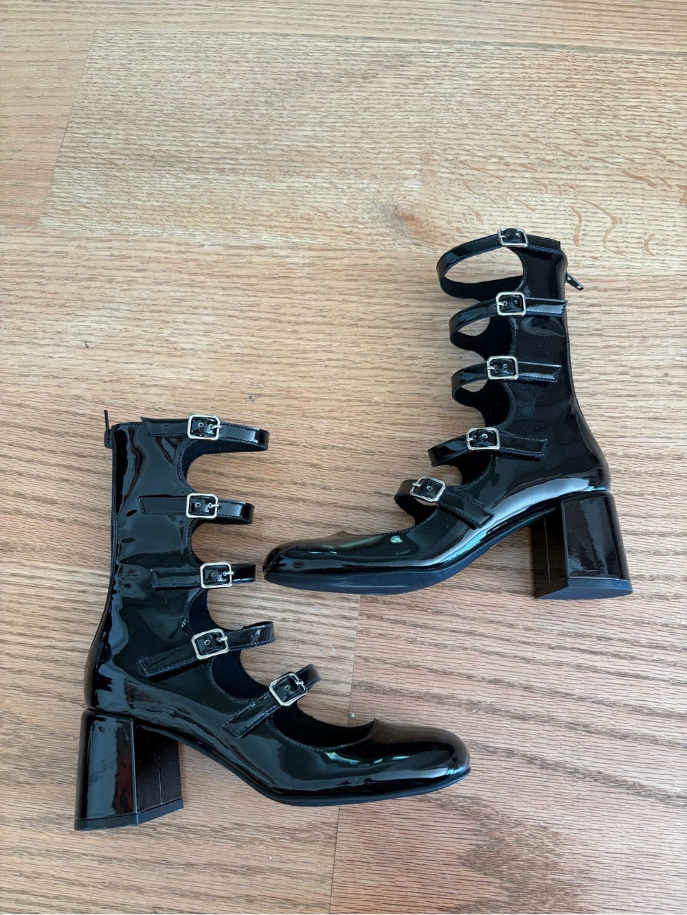 Jeffrey campbell monsieur l Black Patent Multi-Strap Block Heel Boots